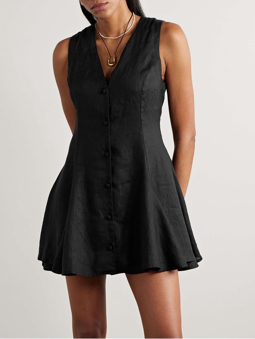 Doen Black Aubrey Sleeveless Button-Front Linen dress